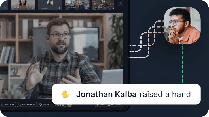 Live video session with a raised-hand notification