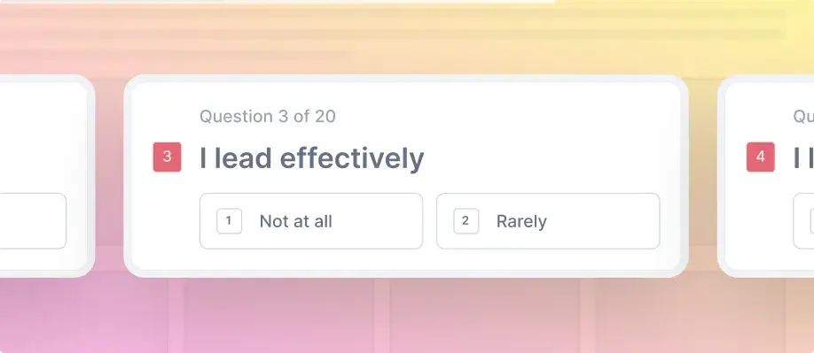 Product UI showing an assessment question and rating scale