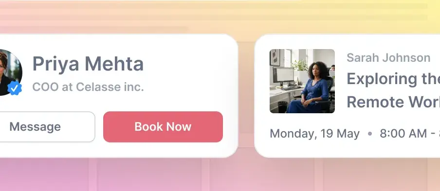 Product UI showing expert profile and booking options