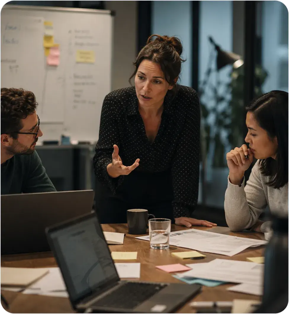 Team collaborating around a table in a workshop setting