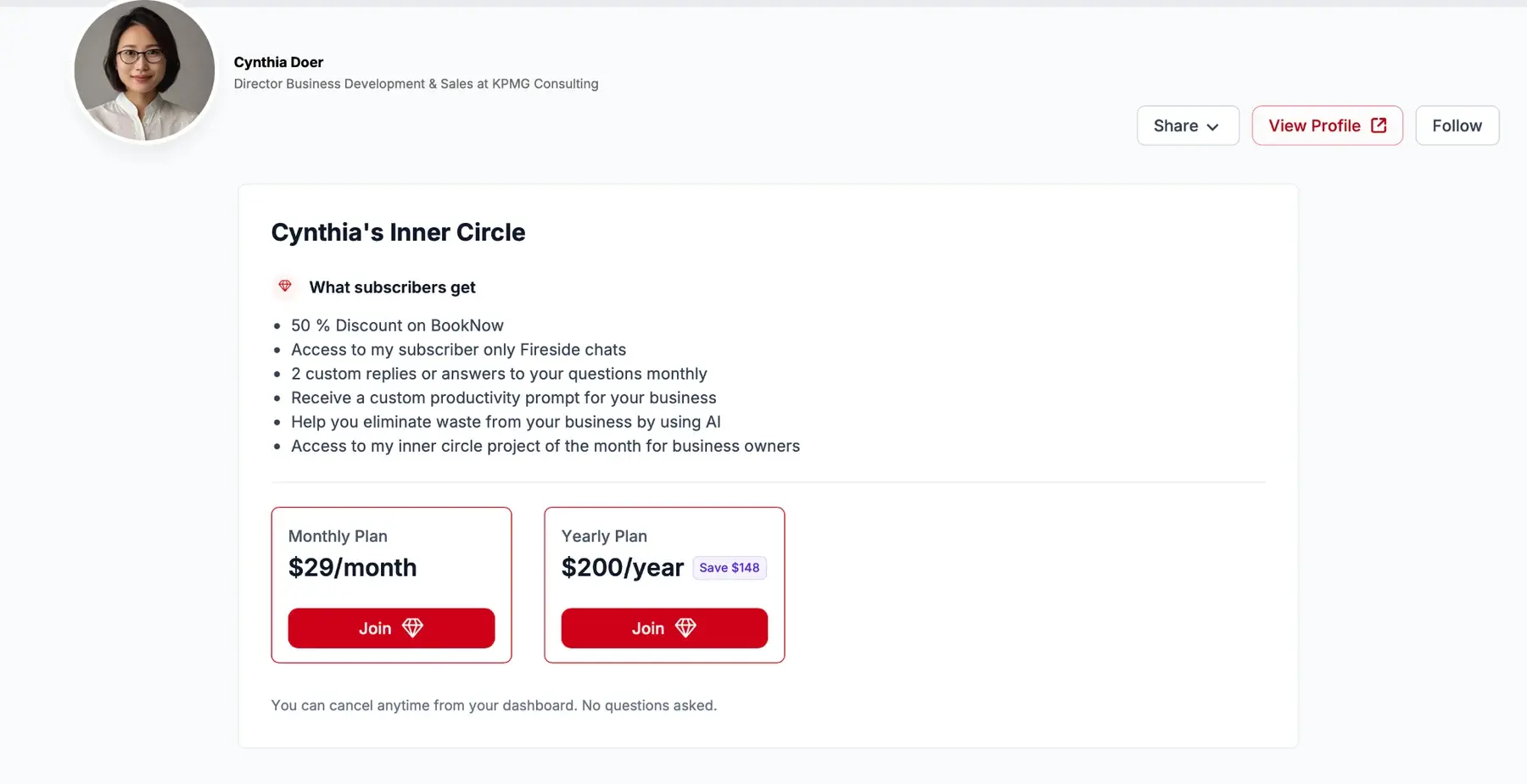 Member-facing Inner Circle subscription offer
