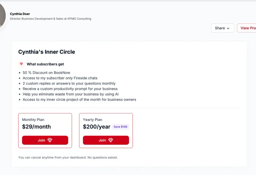 Member-facing Inner Circle subscription offer