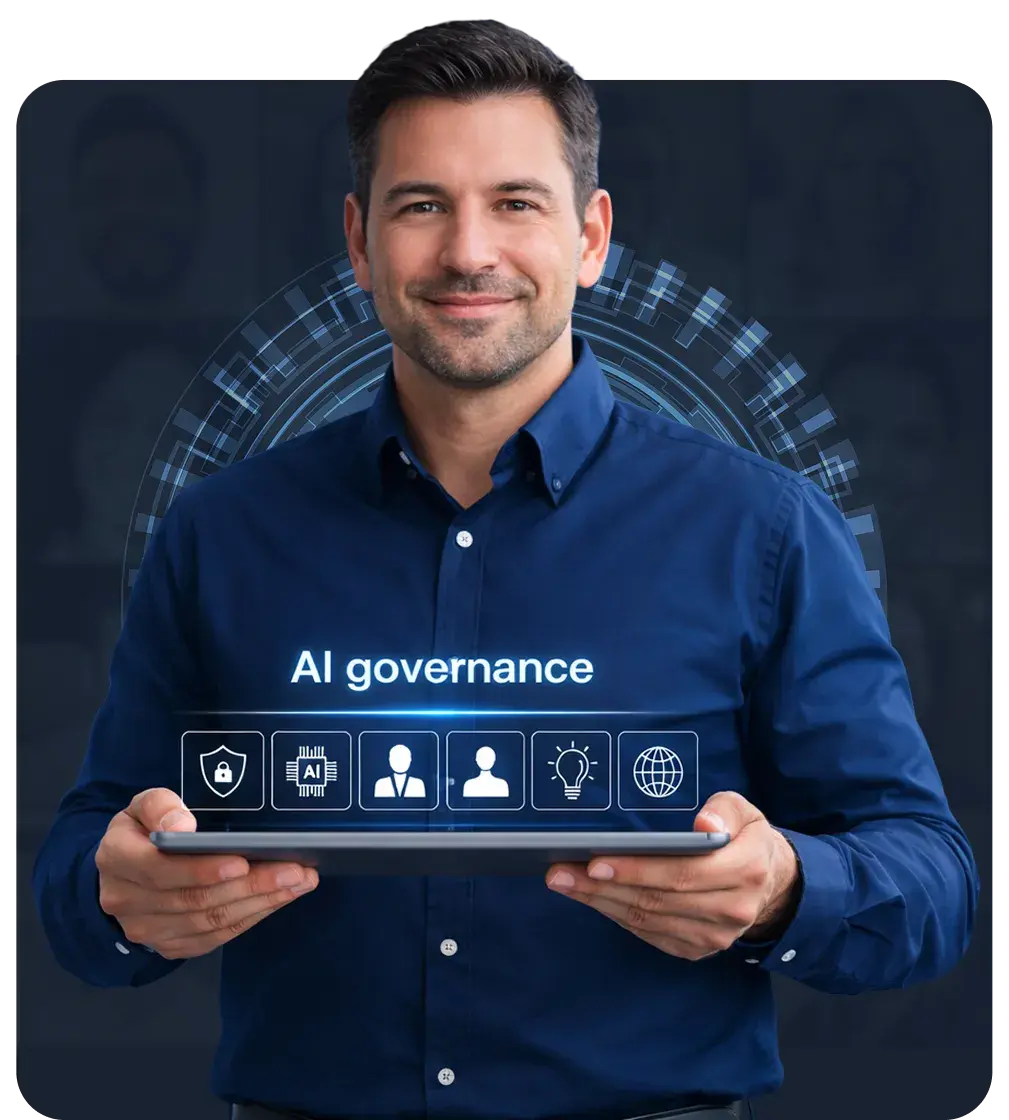 Leader reviewing AI governance readiness dashboard